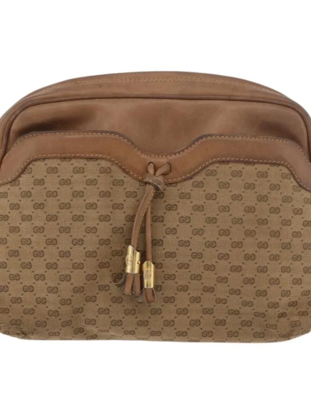 GUCCI Micro GG Supreme Shoulder Bag PVC Beige Gold Auth 175309